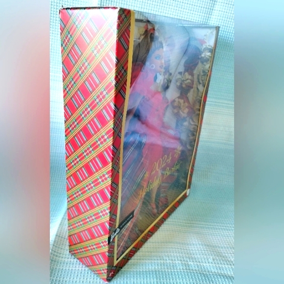 Barbie Signature 2024 Holiday Barbie Doll Red Plaid Dress Brown Hair - Picture 6 of 9